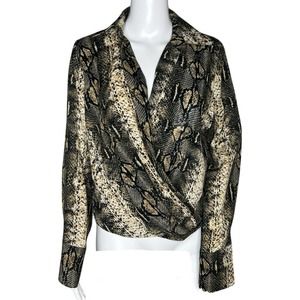 Kate by Laltramoda Shirt Womens Medium Black Cream Snake Print Surplice Blouse‎